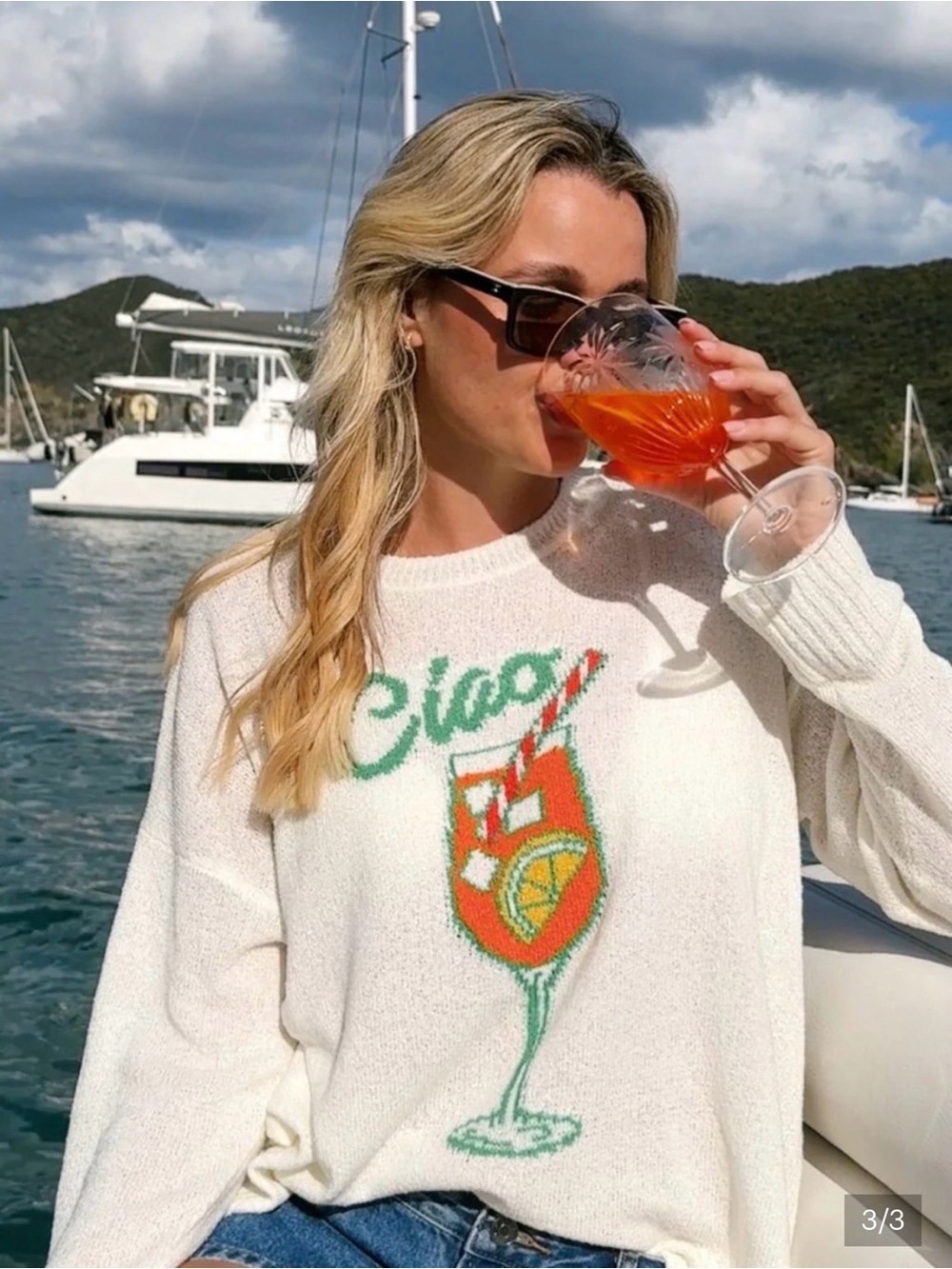 Show Me Your MuMu White Cocktail Graphic Knit Sweater size M